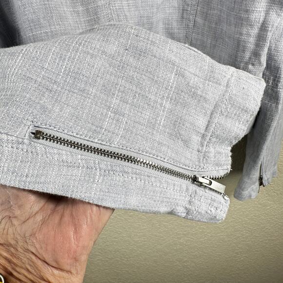 LOFT Light Gray Linen Moto Jacket XL Y2K Core Minimalist Vibe - Picture 6 of 8